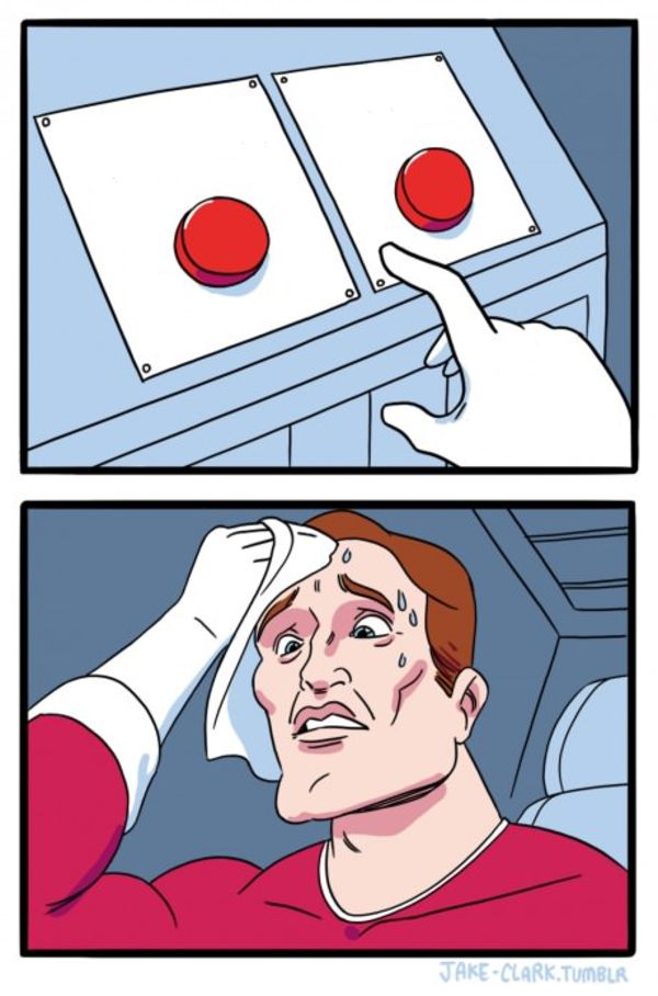 Two Buttons meme about Plum Goodness